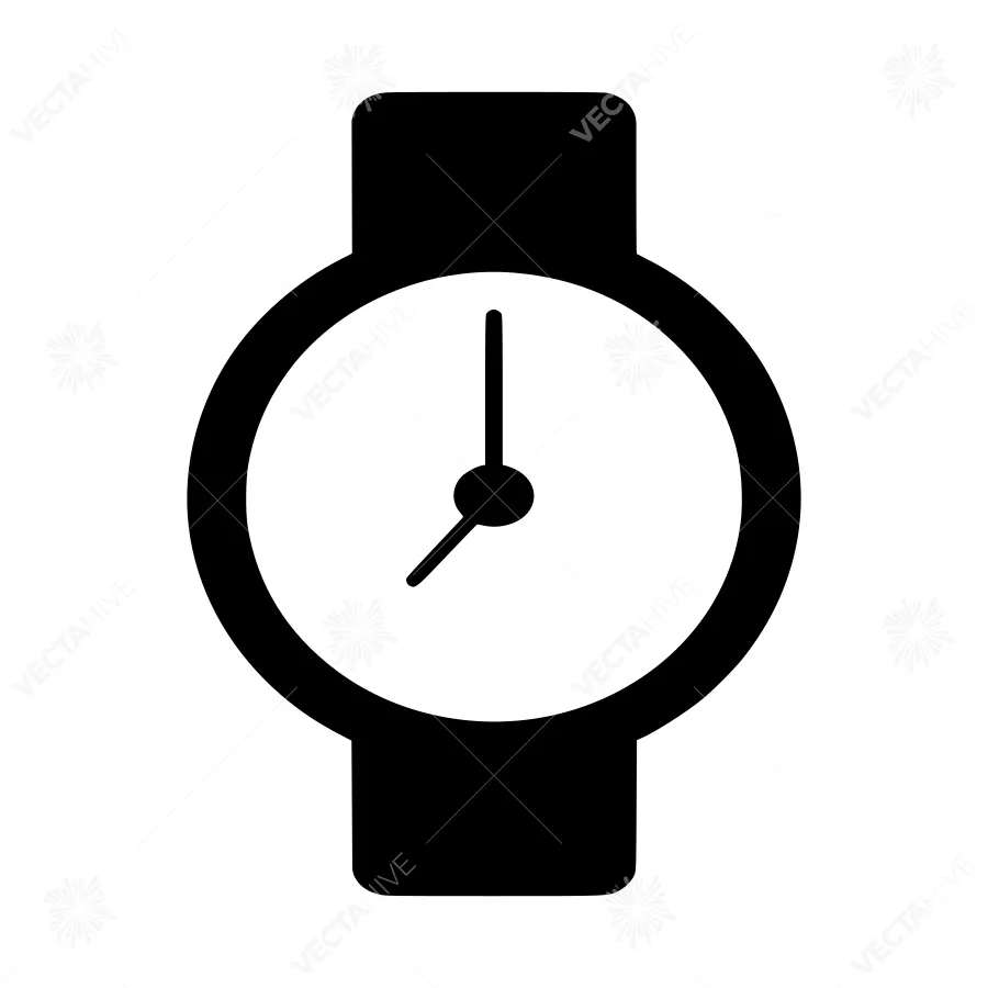 Simple Black Watch Icon - Time Vector Illustration
