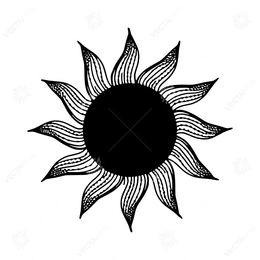 Black Line Art Sun Icon