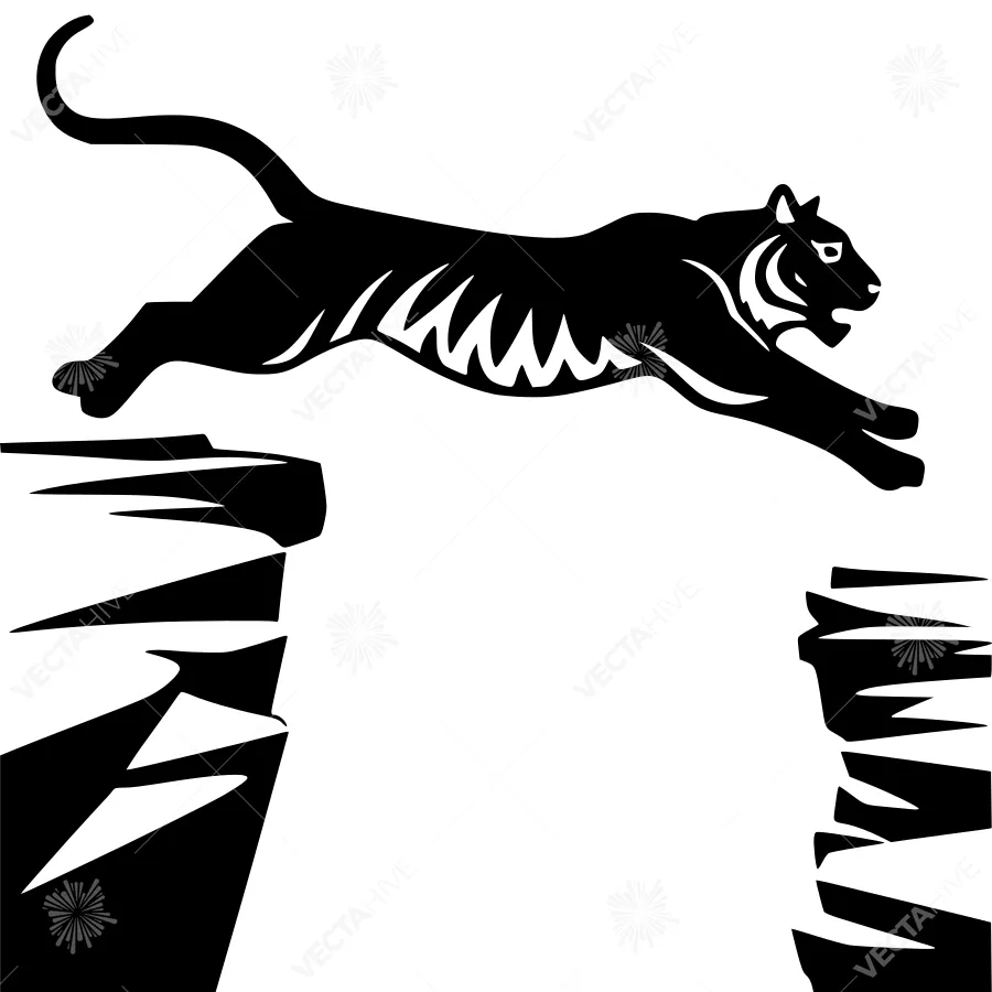 Black Tiger Silhouette Jump