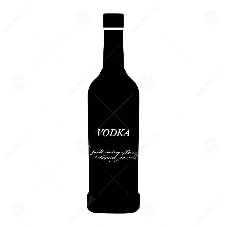 Black Vodka Bottle Silhouette on White Background