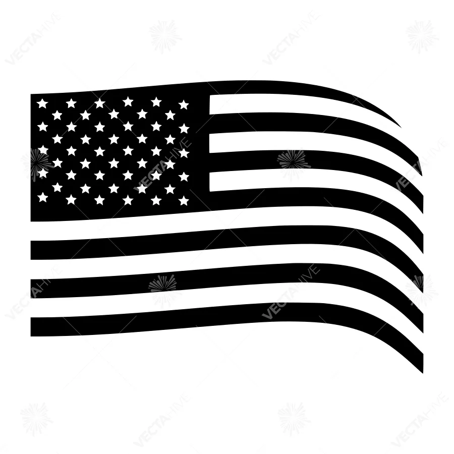 American Flag Vector Illustration - Black & White