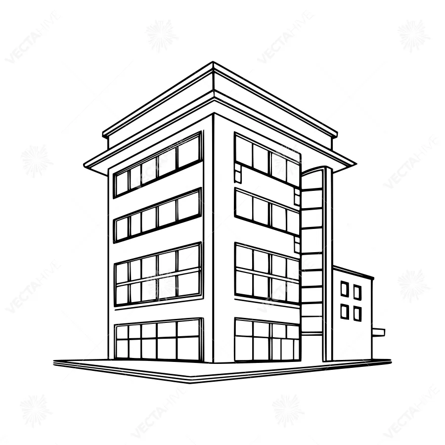 Black & White Building Outline Vector