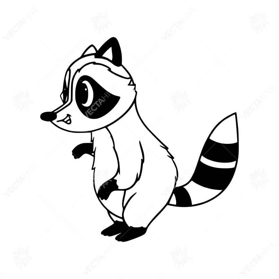 Cute Raccoon Illustration - Black & White Vector