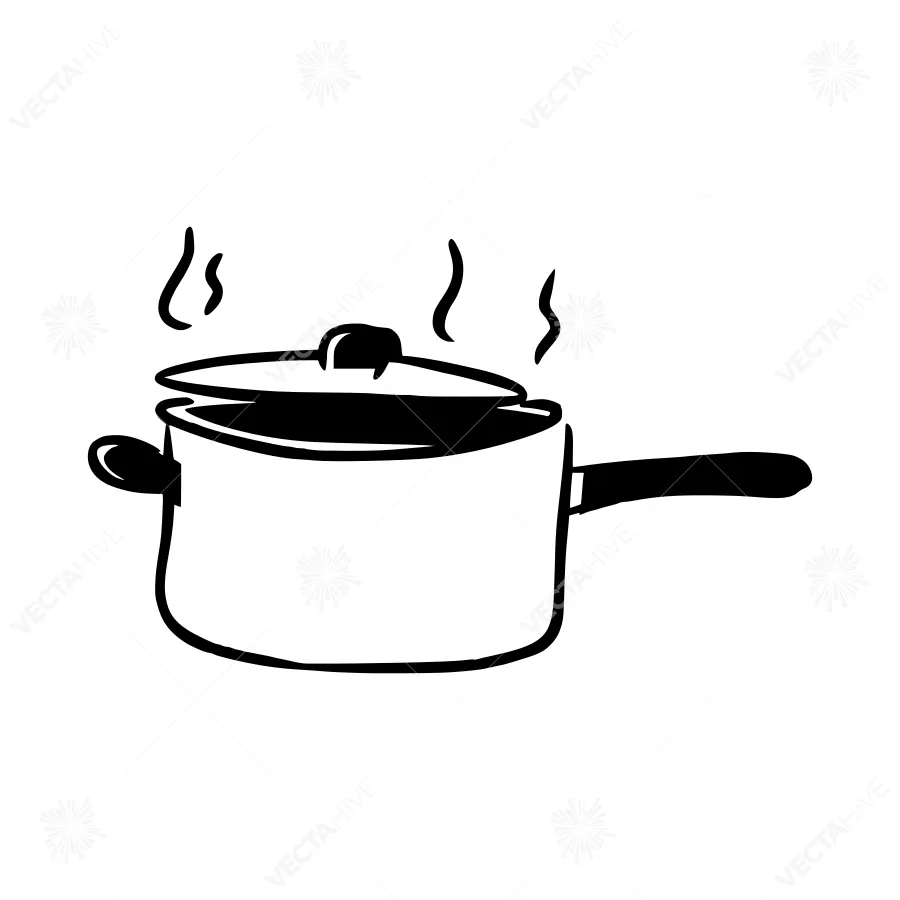 Simple Metal Pot with Steam - Vector Illustration