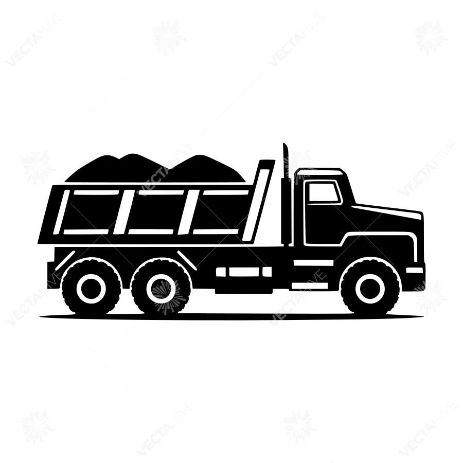 Black Silhouette Dump Truck with Load