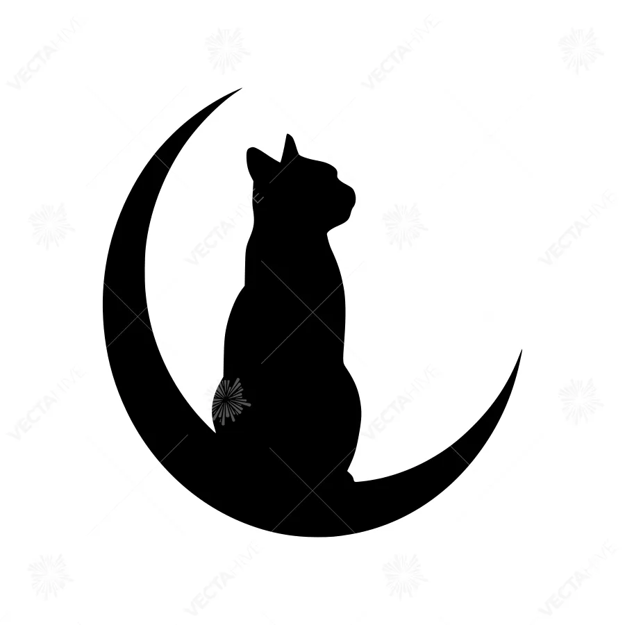 Silhouette Cat Moon Vector Graphic