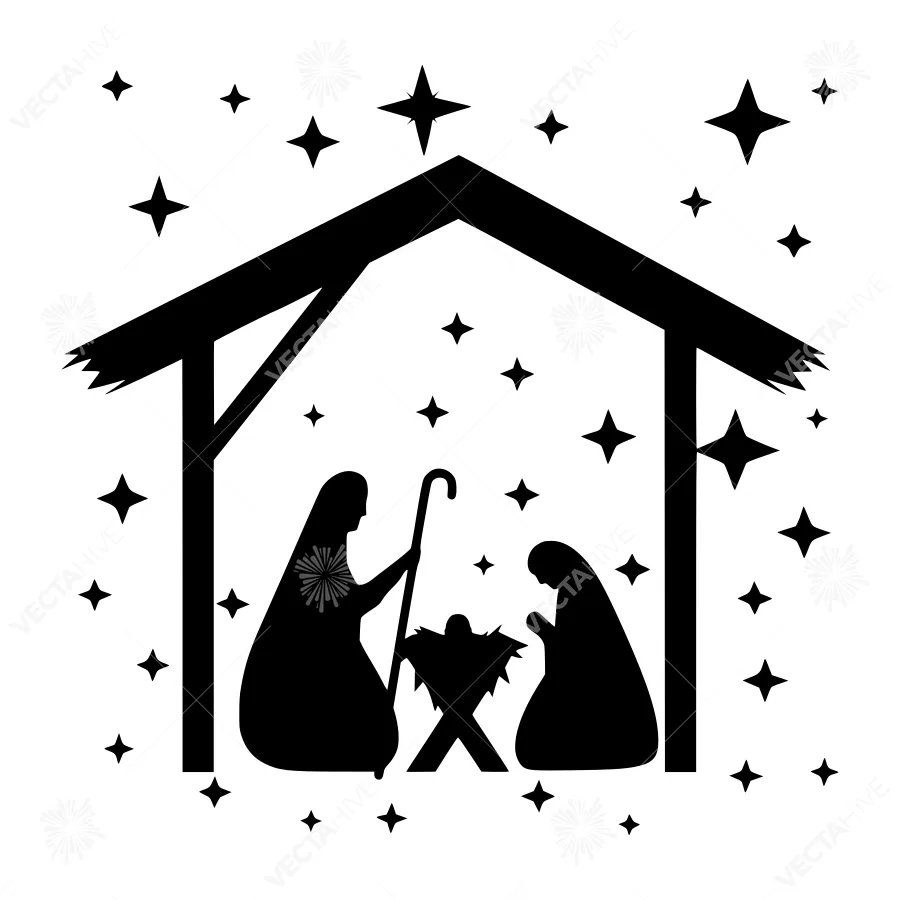 Silhouette Nativity Scene with Stars