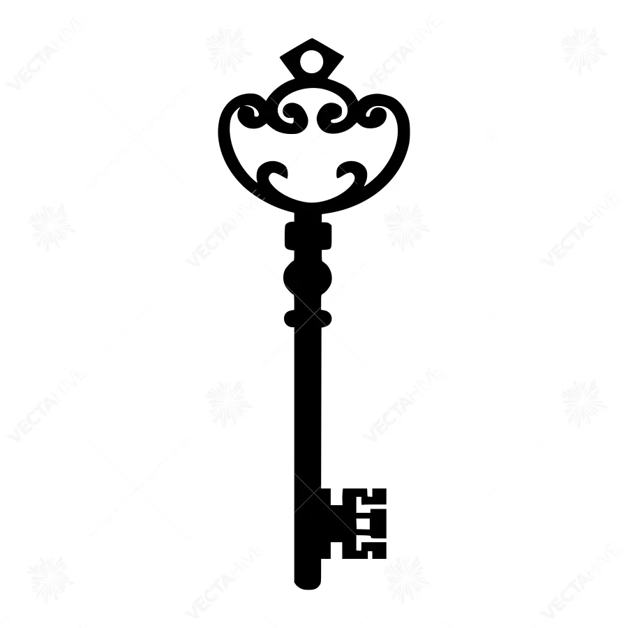 Vintage Key Silhouette Black on White