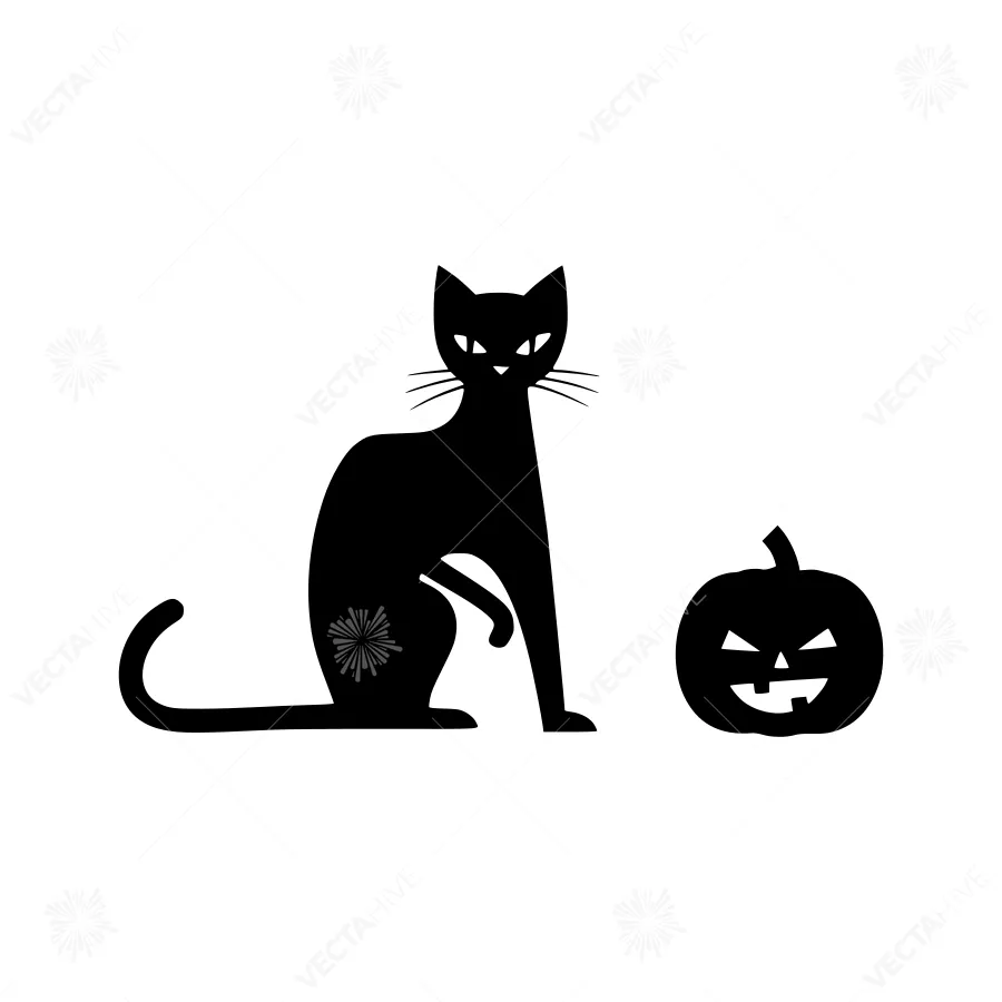 Black Cat & Jack-o'-Lantern Halloween Illustration