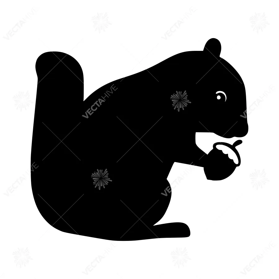 Silhouette Squirrel Eating Nut - Vector Illustration