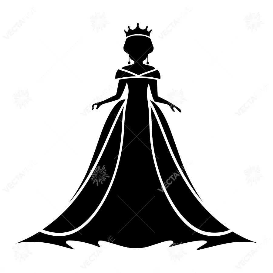 Elegant Queen Silhouette - Black & White Vector