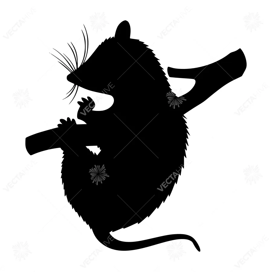 Silhouette Mouse Playing Flute - Vector Illustration