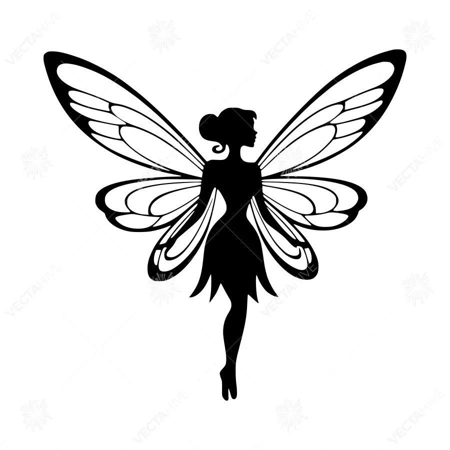 Elegant Fairy Silhouette - Black Outline