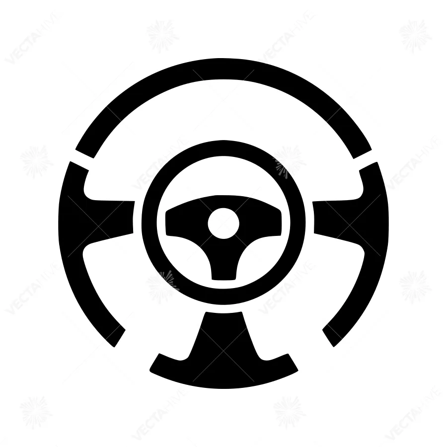 Black Steering Wheel Icon - Vector Illustration