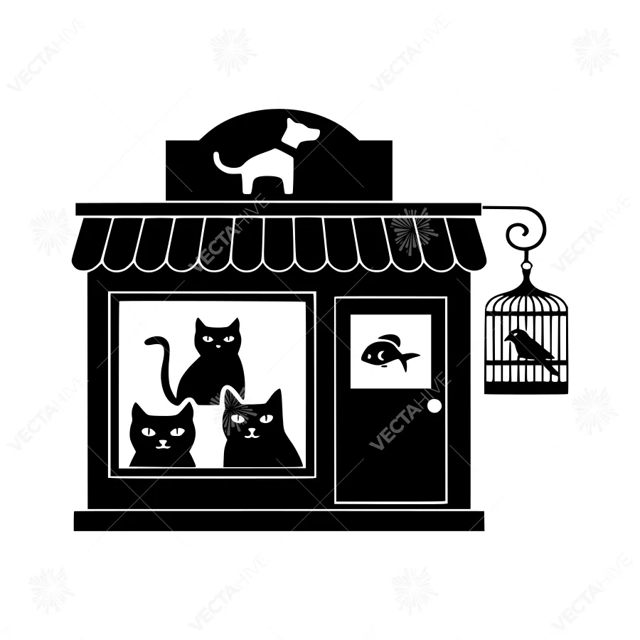 Black Silhouette Shop Illustration with Animals