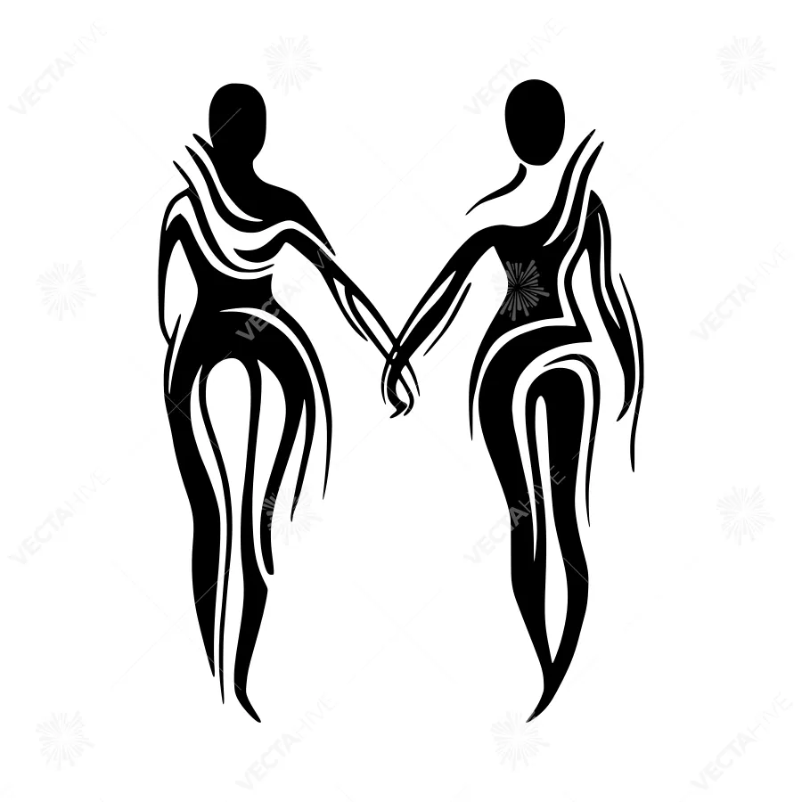 Silhouette Couple Holding Hands - Tribal Style