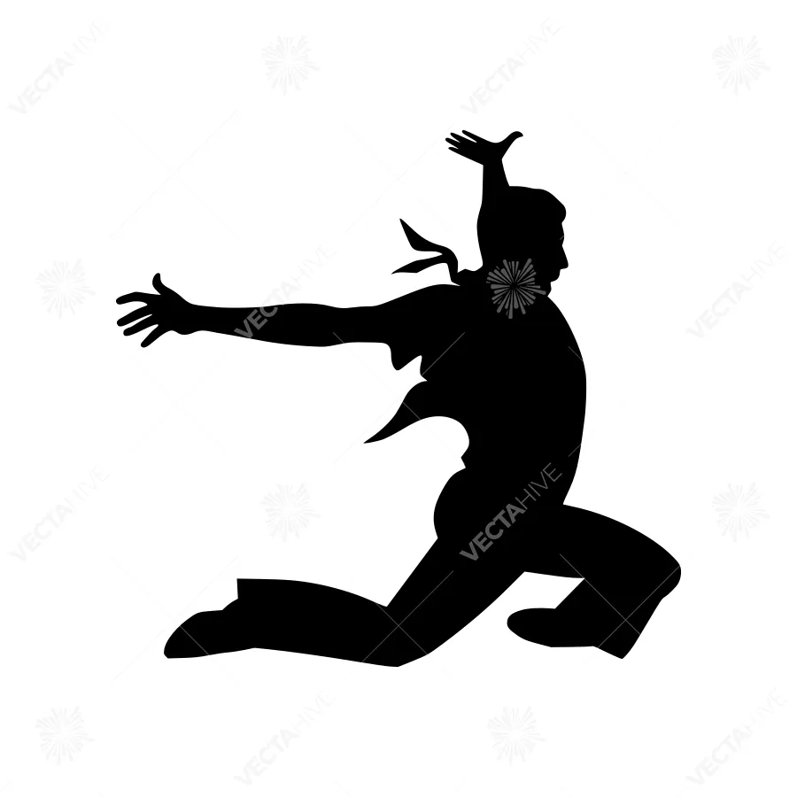 Silhouette Dancer Jumping - Black Outline