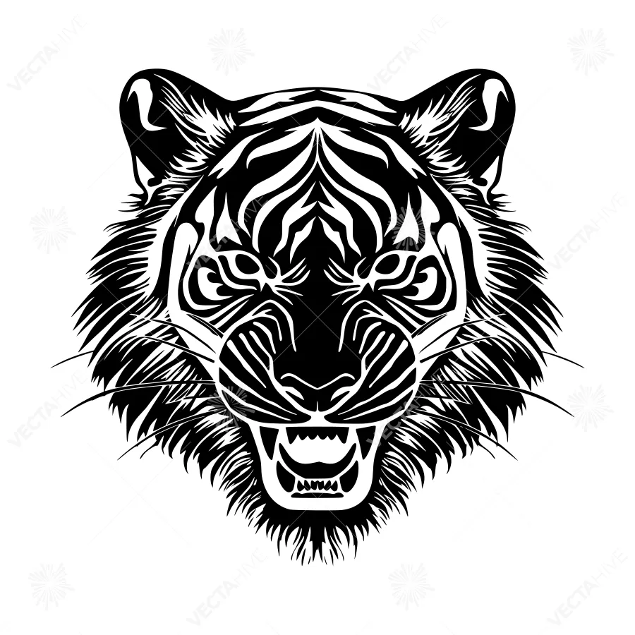Black Tiger Head Silhouette Vector Art