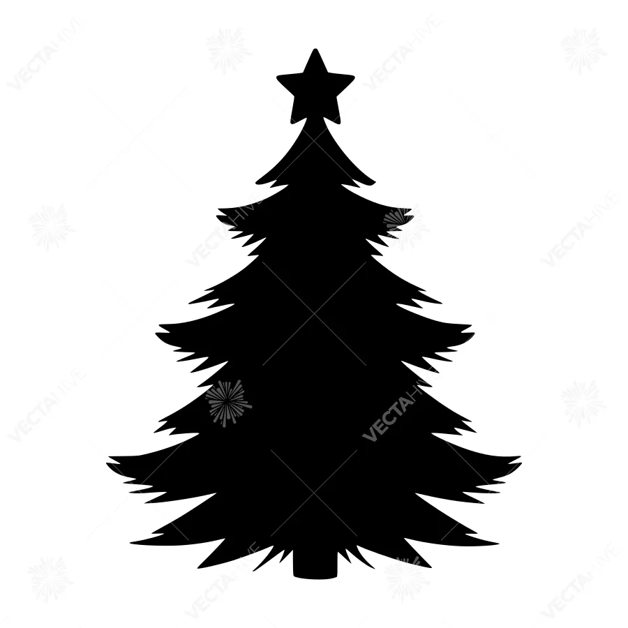 Black Christmas Tree Silhouette with Star