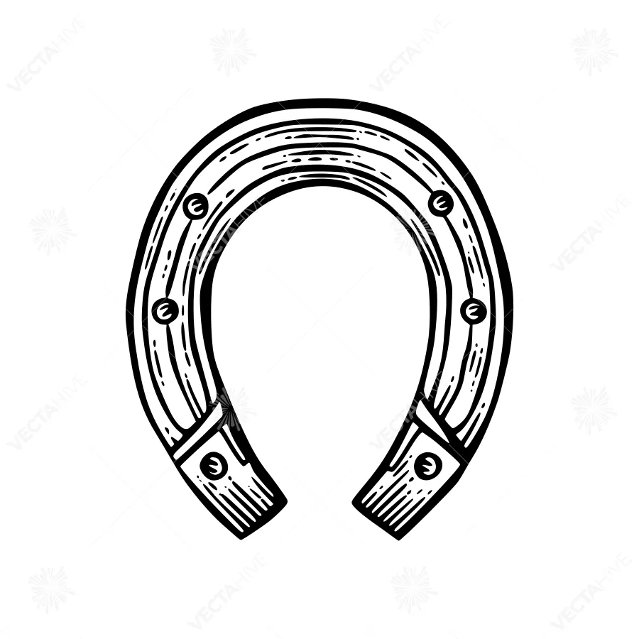 Vintage Horseshoe Illustration - Black & White