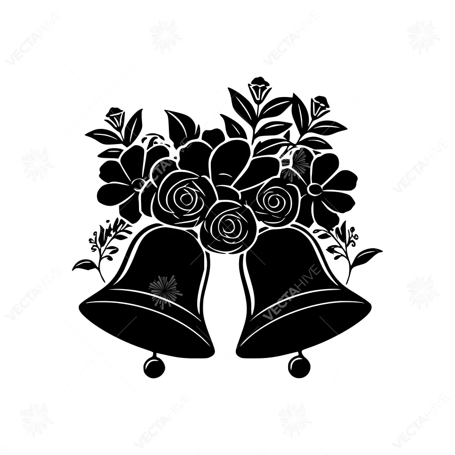 Black & White Wedding Bells with Floral Accents