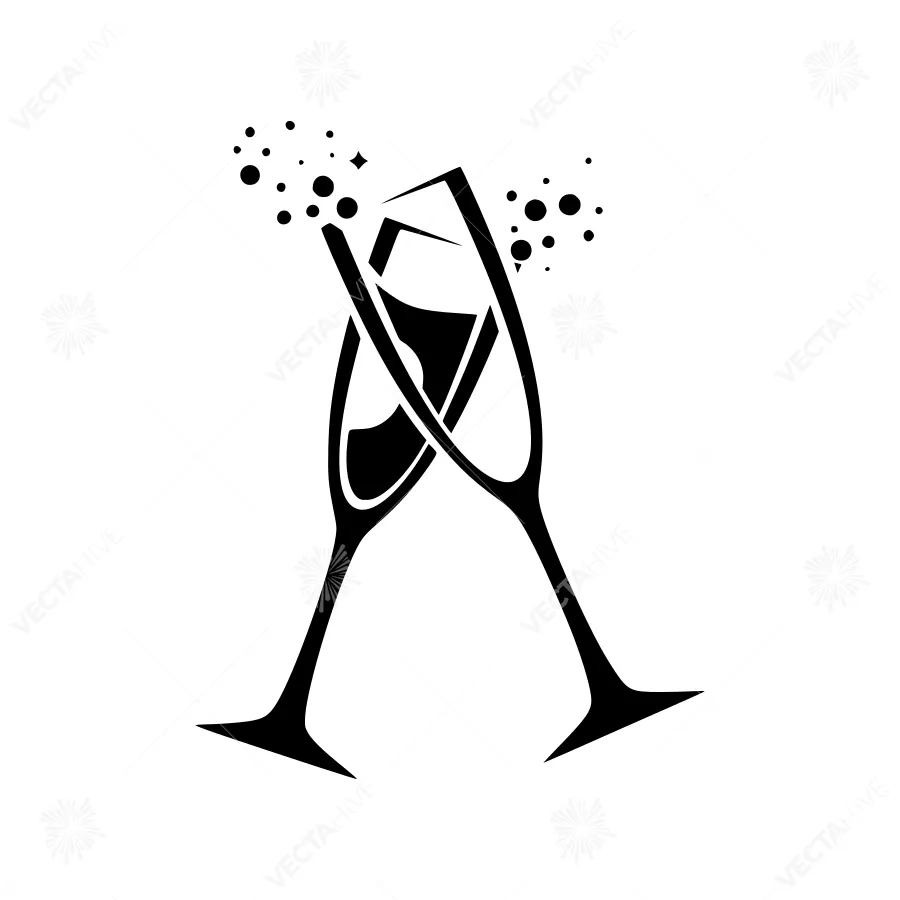 Celebratory Champagne Glasses - Black & White Icon