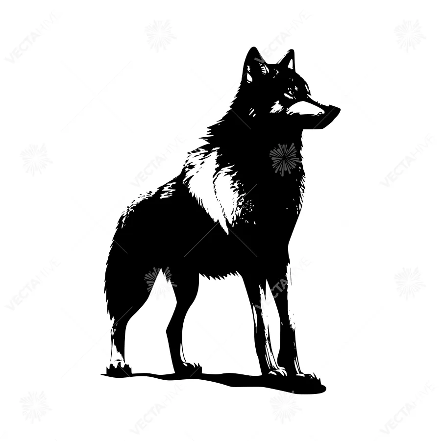 Silhouette Wolf - Black & White Animal Graphic
