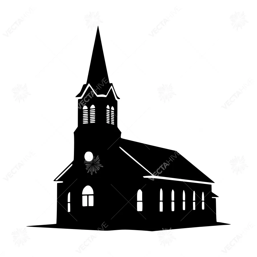 Black Church Silhouette Vector Illustration