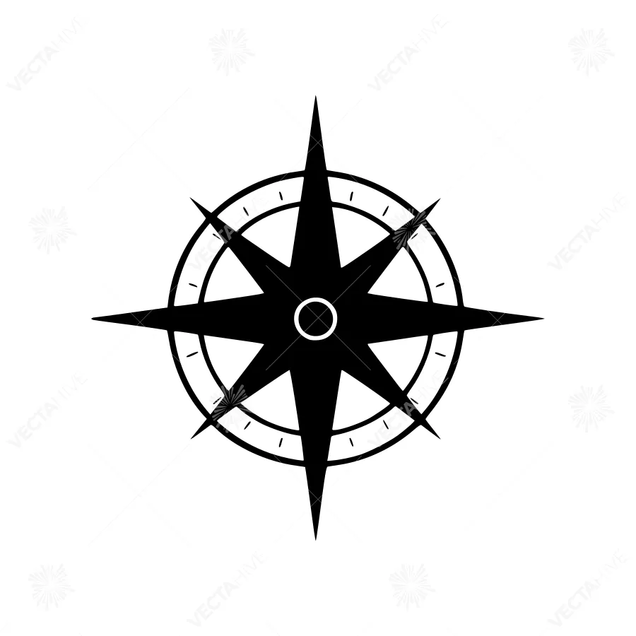 Black Compass Rose Icon - Vector Illustration