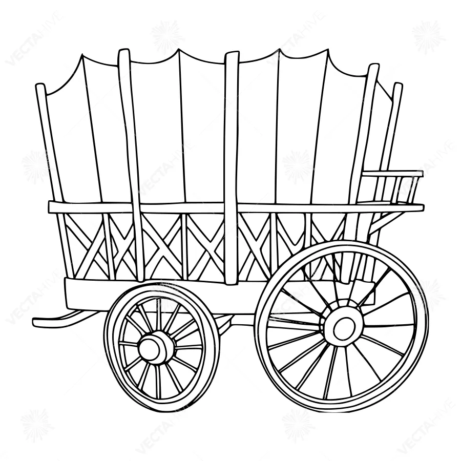 Vintage Wagon Illustration - Line Art