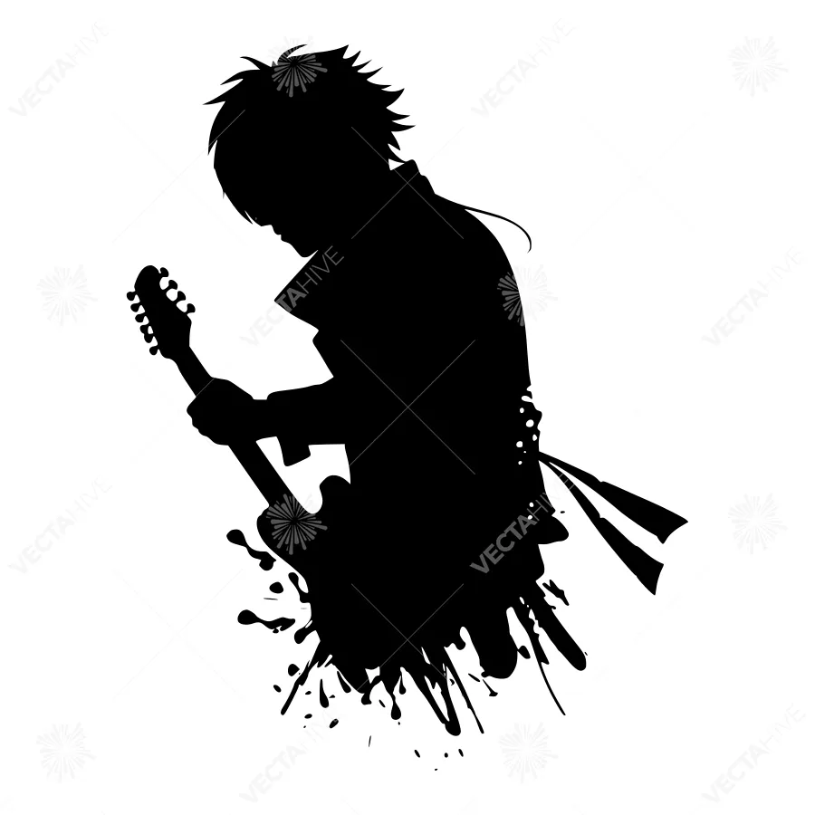 Silhouette Musician Playing Guitar - Grunge Style