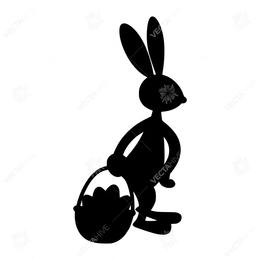 Black Bunny Easter Basket Silhouette