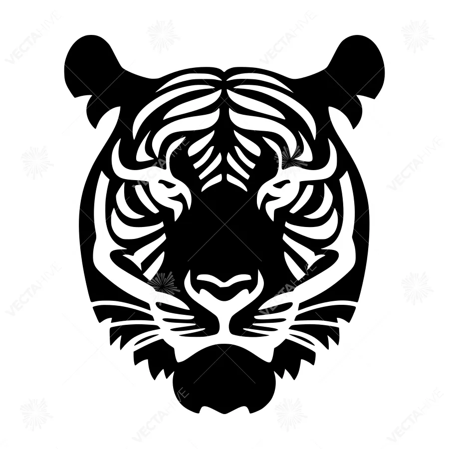 Black Tiger Head Silhouette Vector Art