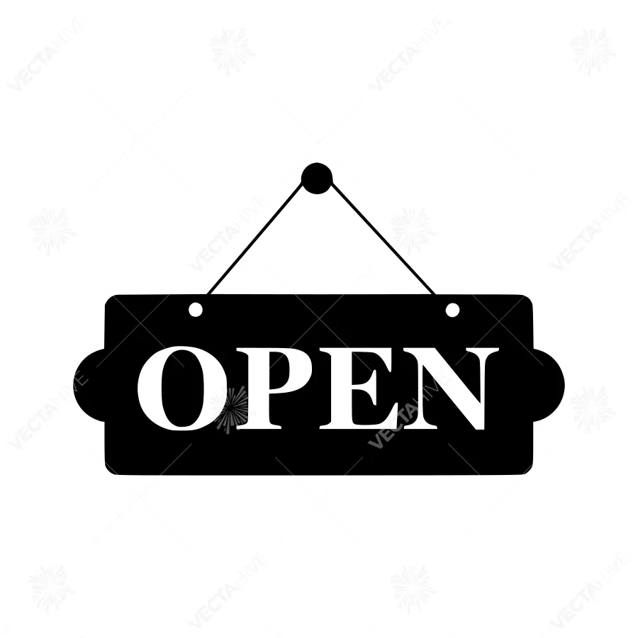 Open Sign Icon - Black on White