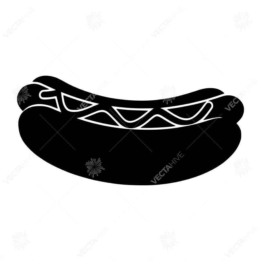Hot Dog Silhouette Icon - Black on White