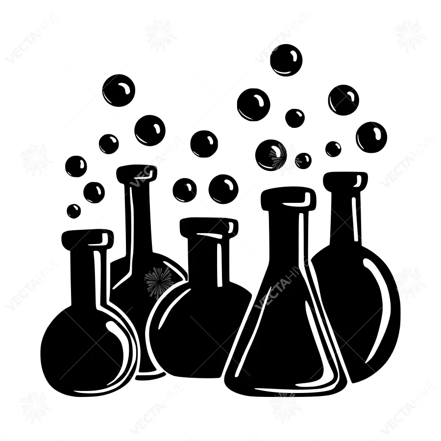 Black Labors Flasks & Bubbles - Science Icon