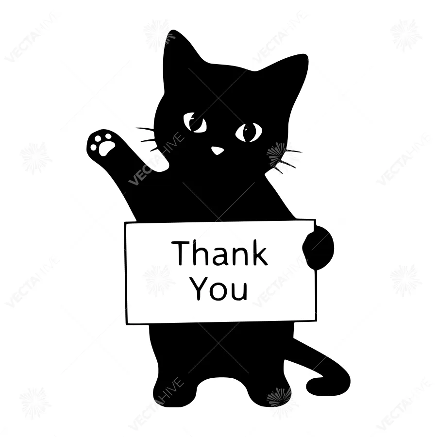 Black Cat Thank You Illustration
