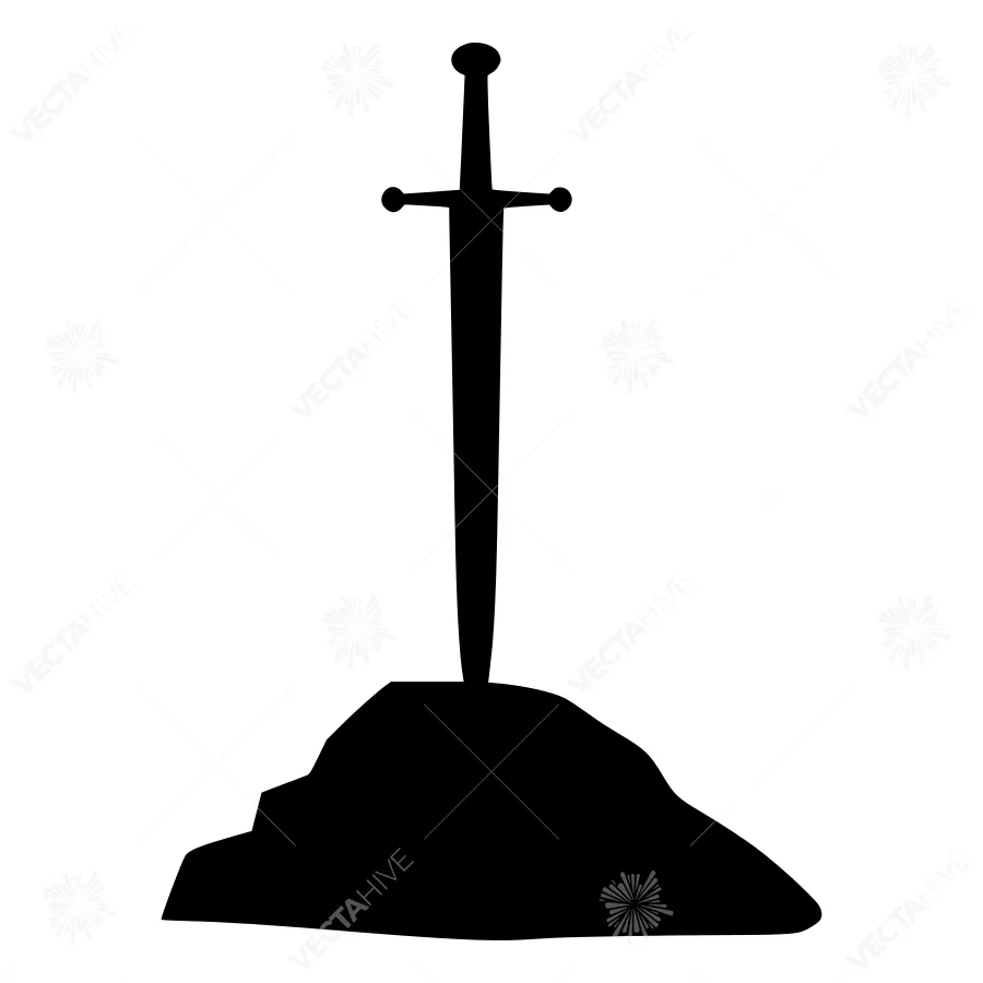 Black Sword on Stone - Silhouette Vector