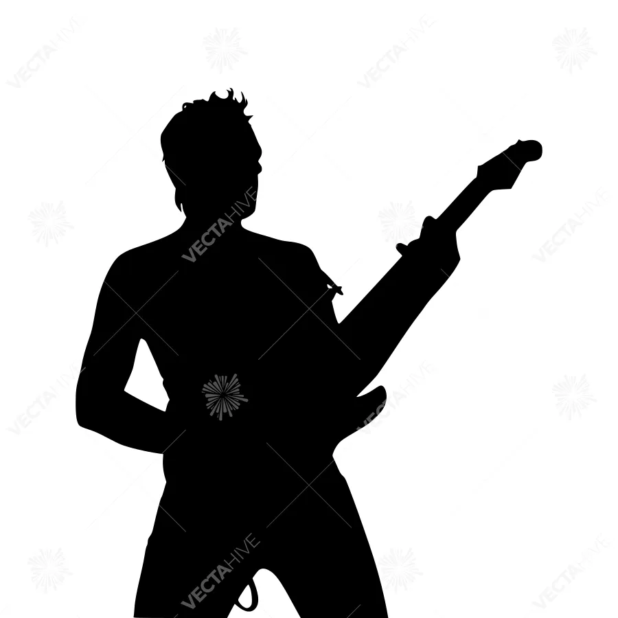Silhouette Musician Playing Guitar - Vector Art