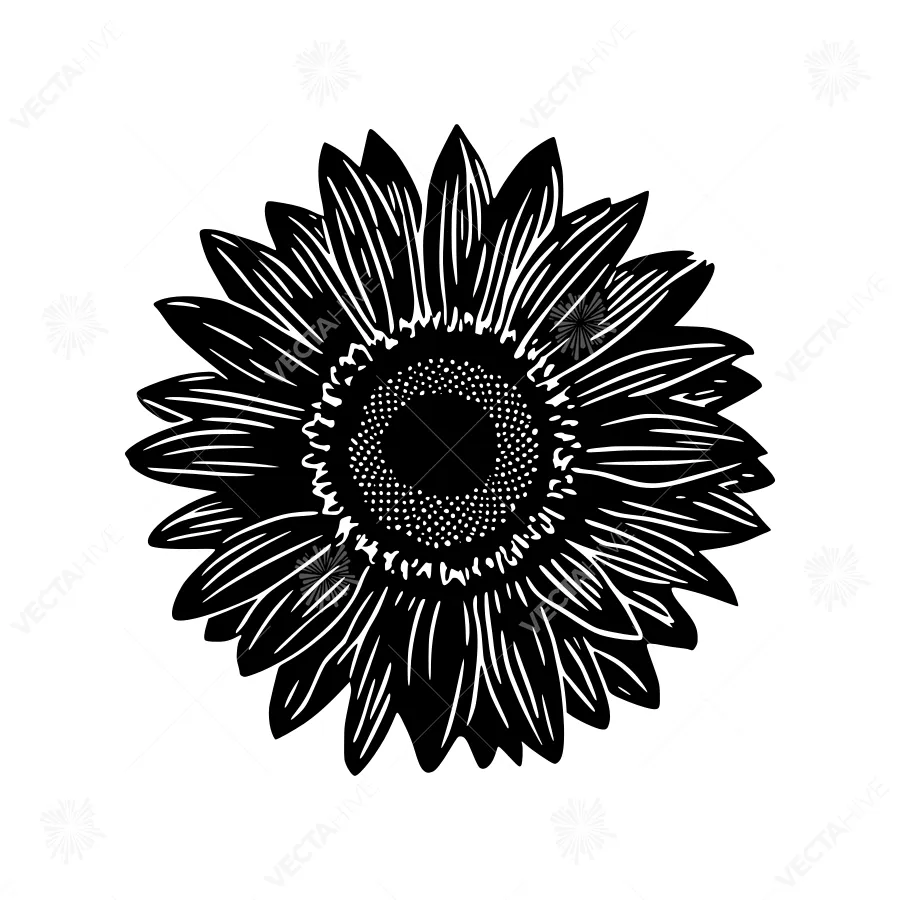 Black Sunflower Silhouette Vector Illustration