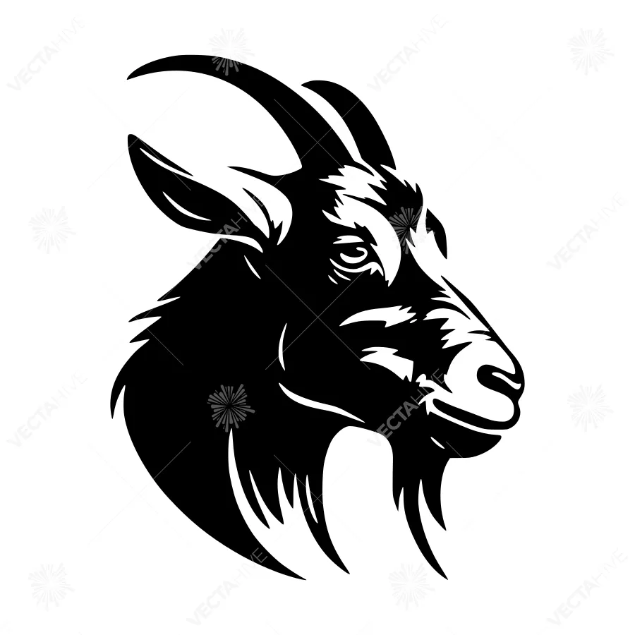 Black Goat Head Silhouette Vector Illustration
