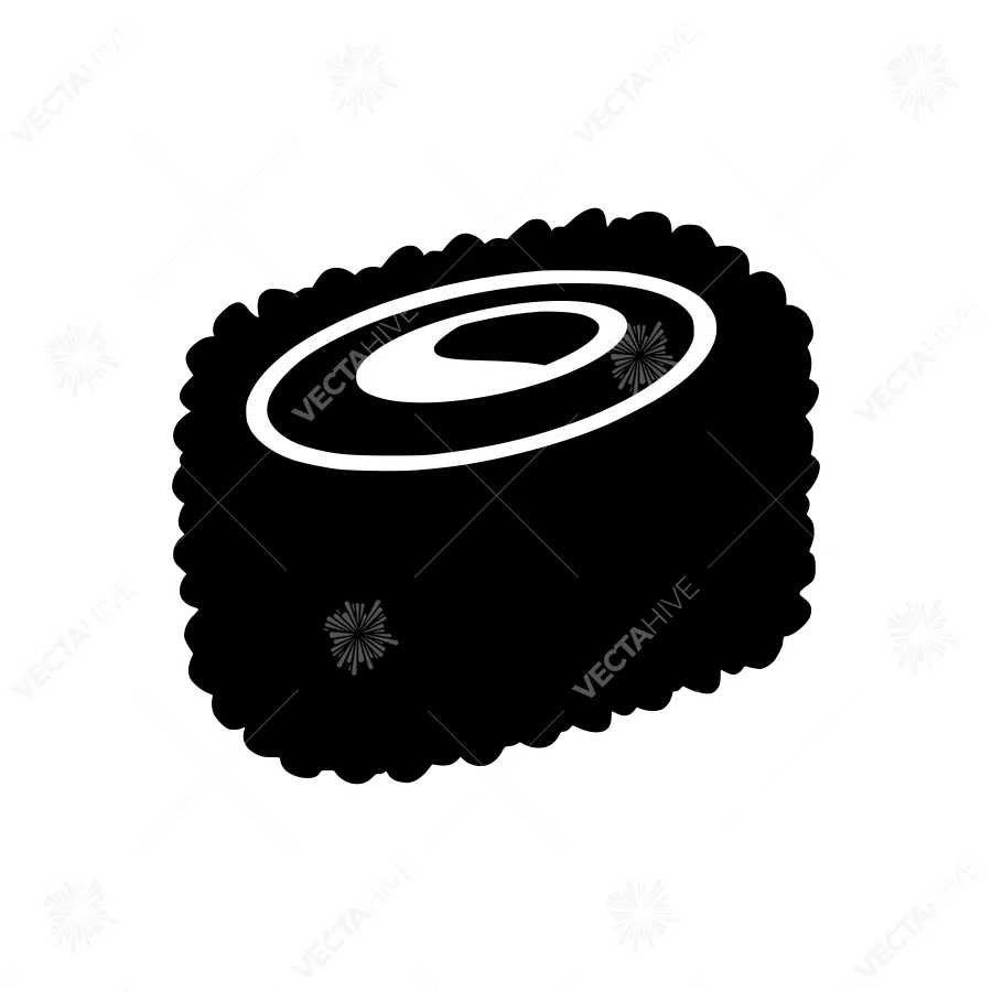 Sushi Roll Icon - Black Silhouette