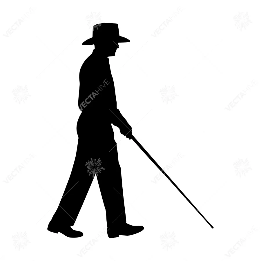 Silhouette of Elderly Man with Walking Cane