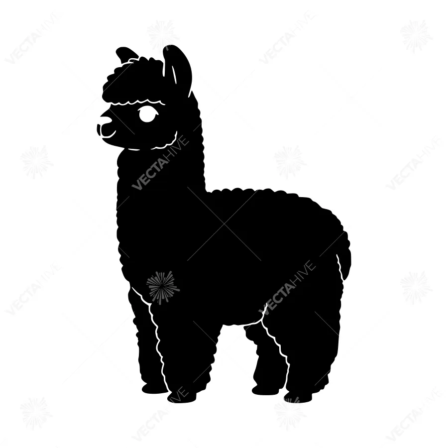 Black Silhouette Alpaca Vector Illustration