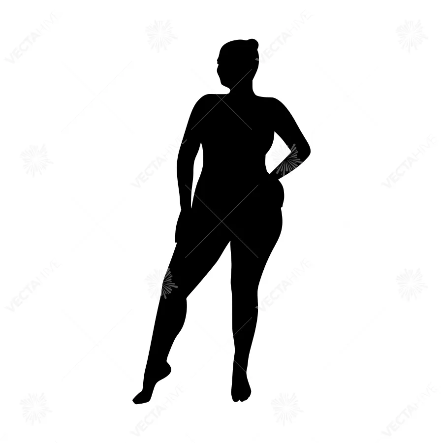 Silhouette Woman Standing - Black Outline