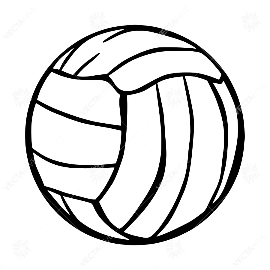 Volleyball Illustration - Black & White Line Art