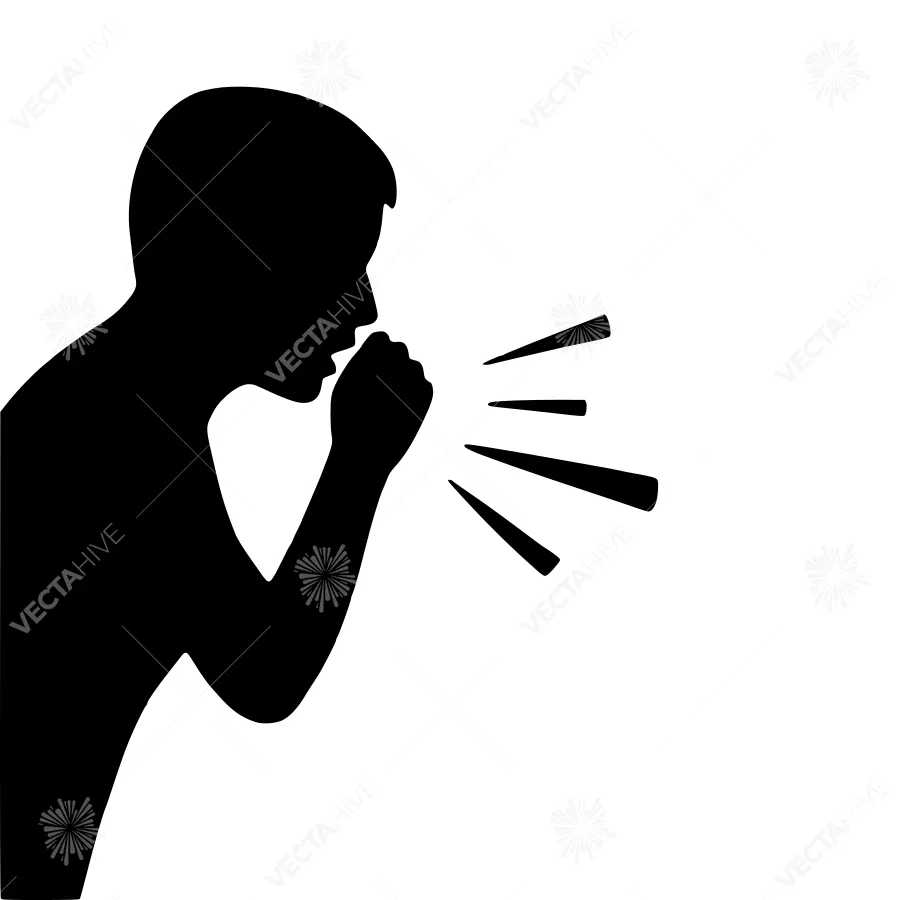 Silhouette Man Coughing - Vector Illustration