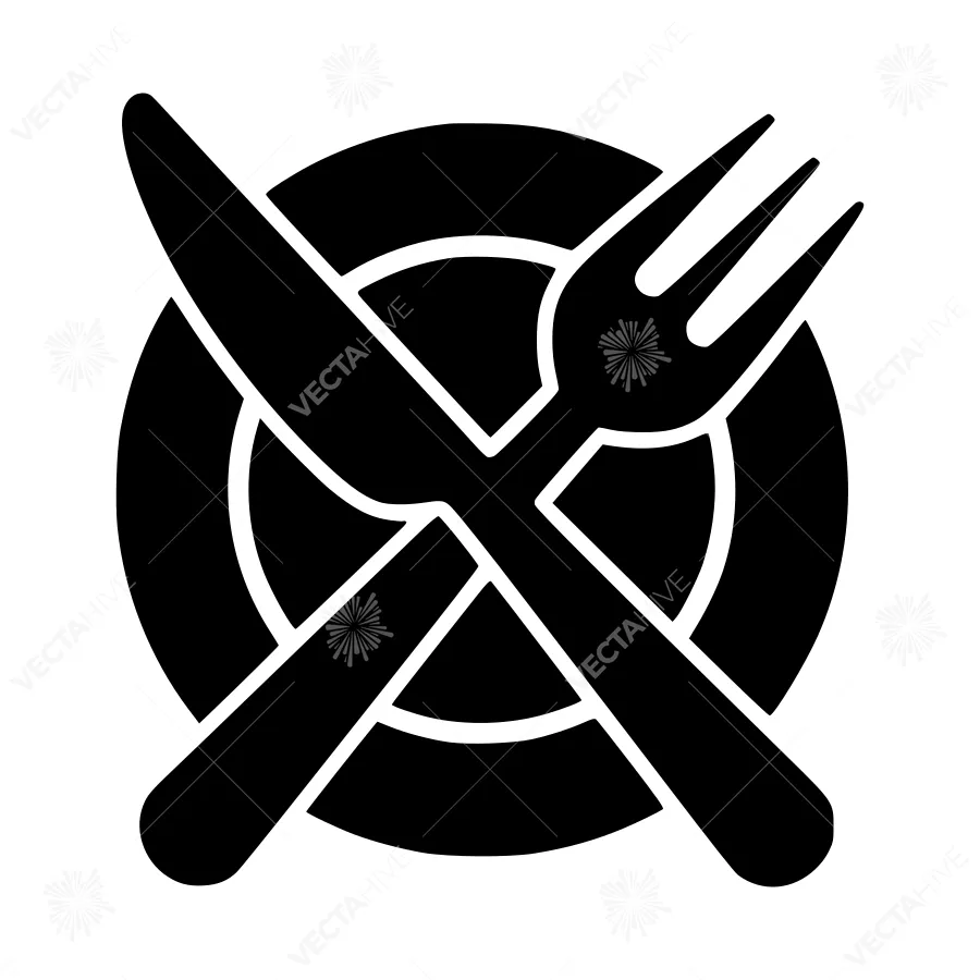 Black Plate Utensil Icon - Dining Vector