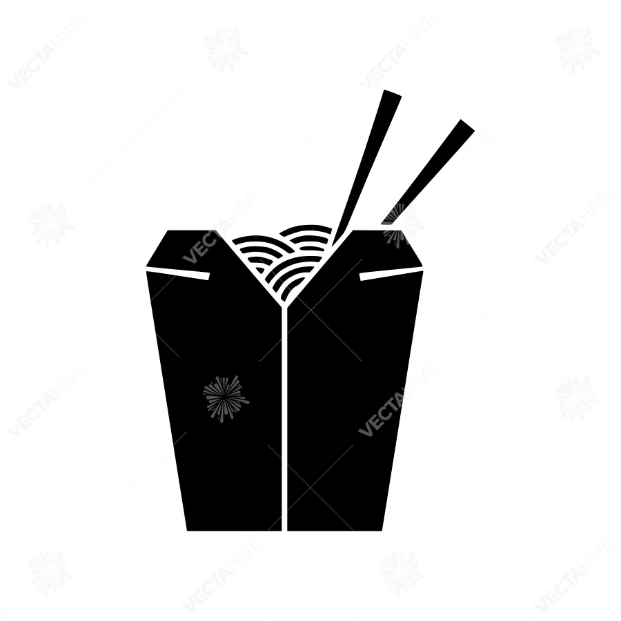 Chinese Takeout Box Icon - Black Silhouette