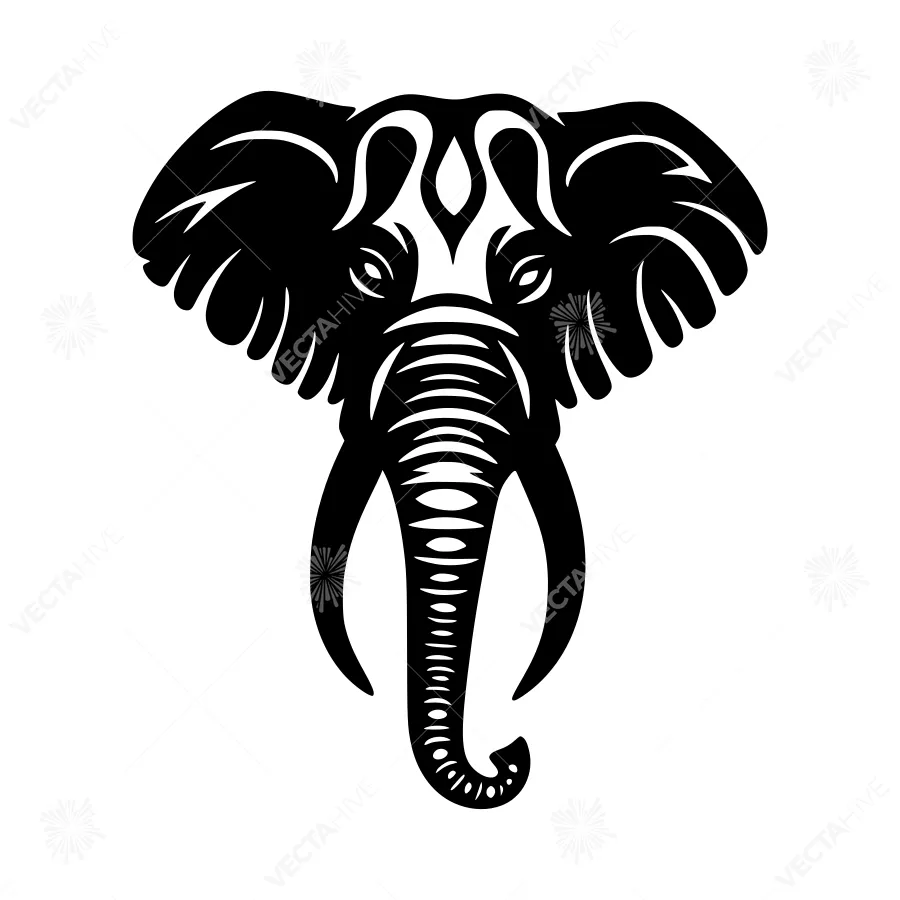 Black Elephant Head Silhouette Vector Graphic